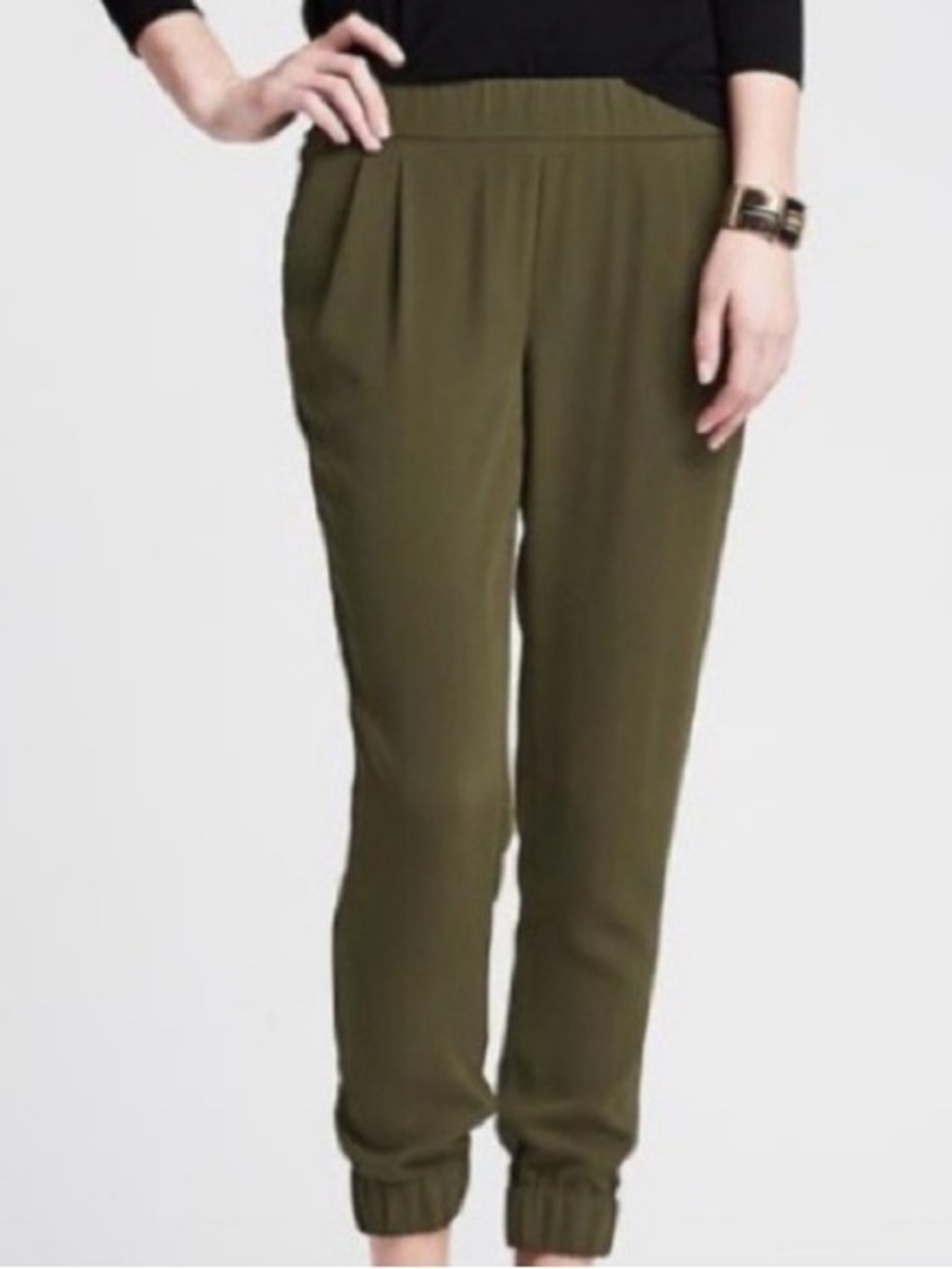 Banana Republic Olive Drapey Jogger Elastic-Waist Jogger Pant Size :12